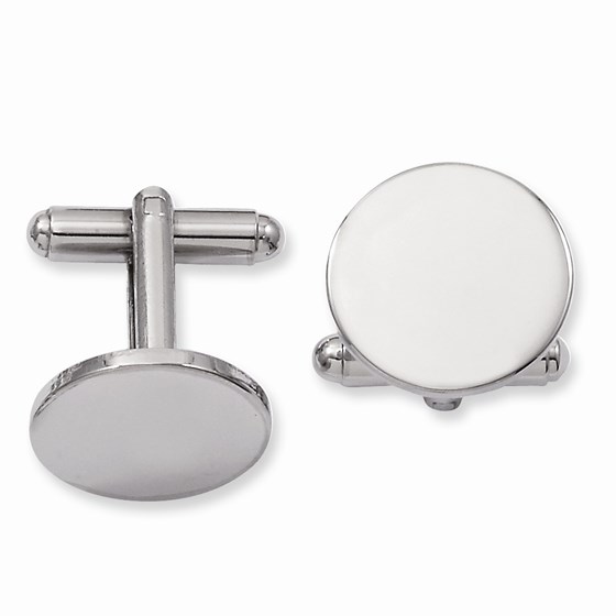 Rhodium Plated Round Polished Cuff Links Rhodium Plated Round Polished Cuff Links